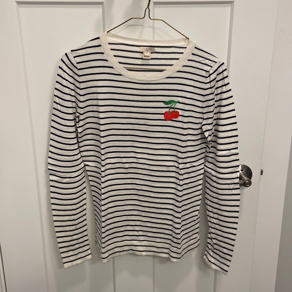 Adorable striped j. crew factory lightweight sweater w/ embroidered cherries XS